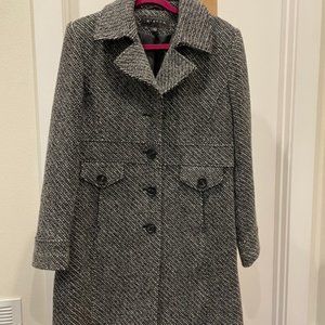 Women's Black and White Pea Coat - Size Large
